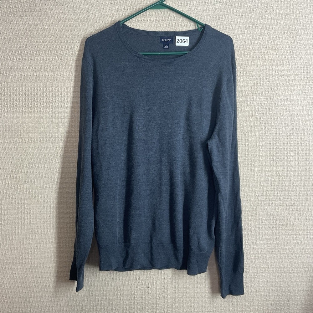 J Crew Sweater Mens Large Gray Merino Wool Blend Crewneck Pullover Soft Cozy